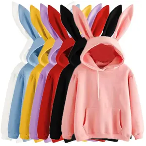 TRNDY LAB 2026 autumn and winter new women's clothing Harajuku Wei hooded rabbit hoodie solid color loose casual women's top women's coat
