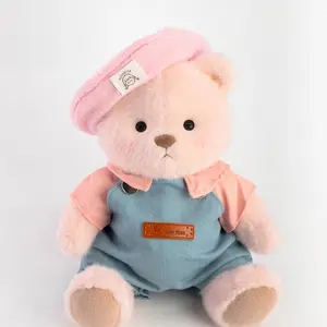 Getahug Pink Beanie Overalls Pink Bear | Handmade Jointed Teddy Bear Gift