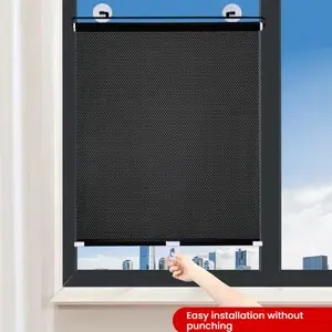 1 Piece Suction Cup No-Drill Window Shade, Bedroom Insulation Retractable Sunshade Roller Blind, Home Office Dual Use Extendable Blinds, Non Drill Blinds
