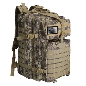 WOLT 45L Tactical Backpack, Military Molle 3-Day Adjustable Customizable Assault Rucking Pack, Camouflage-Khaki Dual-Color Bag for Hiking Survival