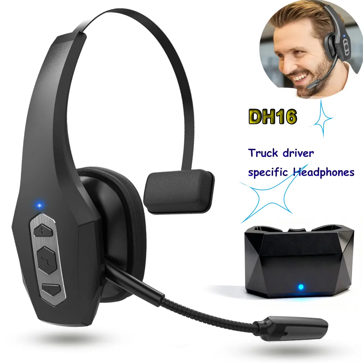 Bluetooth Headset, Wireless  with Mic,Trucker Bluetooth Headset with Dual Noise Cancelling Microphone & Mute Button, 55Hrs Working Time PC Headset for Cell Phones, Computer, Truck Driver Audio Headphone#TikTokShopBlackFriday