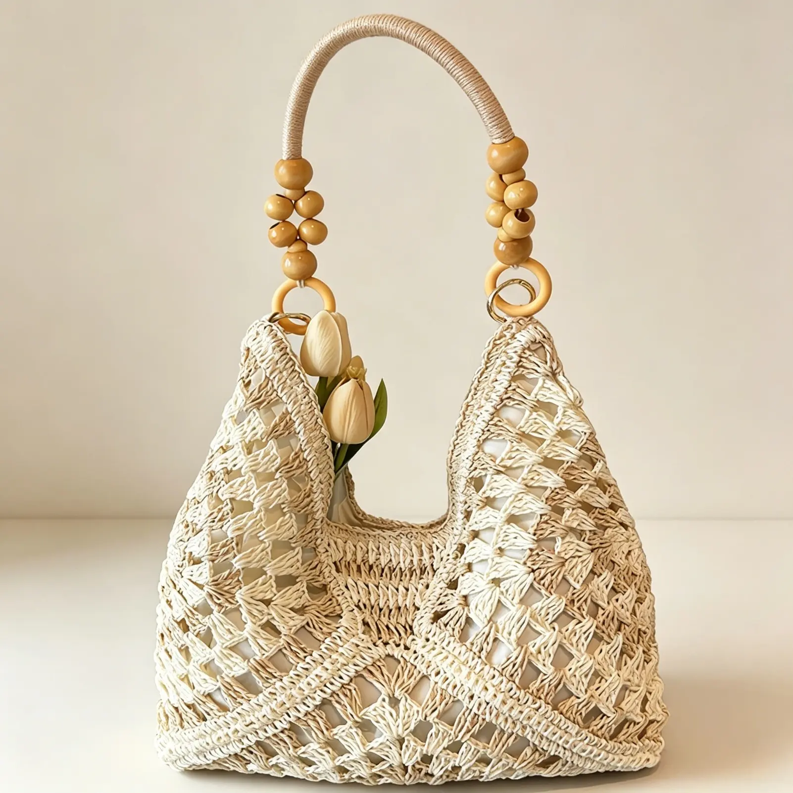 Fashionable Handmade Woven Bag Versatile Paper Rope Crochet Straw Beach Shoulder Bag for Vacations and Summer Outings Handbag Sling Bag Crossbody Handheld Bag gym bag fishing backpack