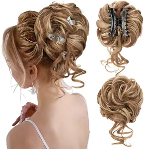SEGOHAIR Messy Bun Hair Piece Claw Clip Synthetic Tousled Hair Bun, Elastic Hair Donuts for Buns Scrunchy Fluffy Natural Curly Hair Scrunchies for Women Easy Bun Hairpiece