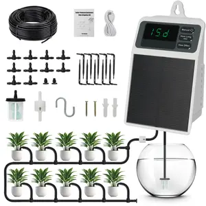 Solar Automatic Drip Irrigation System Kit Anti-Siphoning For 10 Potted Plants DIY Automatic Timing Watering for 15 Days Waterproof with Digital Display Auto Plant Waterer Outdoor Indoor Balcony Patio