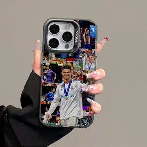 Ronaldo pattern iPhone 17 Promax Phone Case Anti Drop Protective Case Suitable for iphone 16 15 14 13 12 11 XS Plus Acrylic Phone Case Black shell football