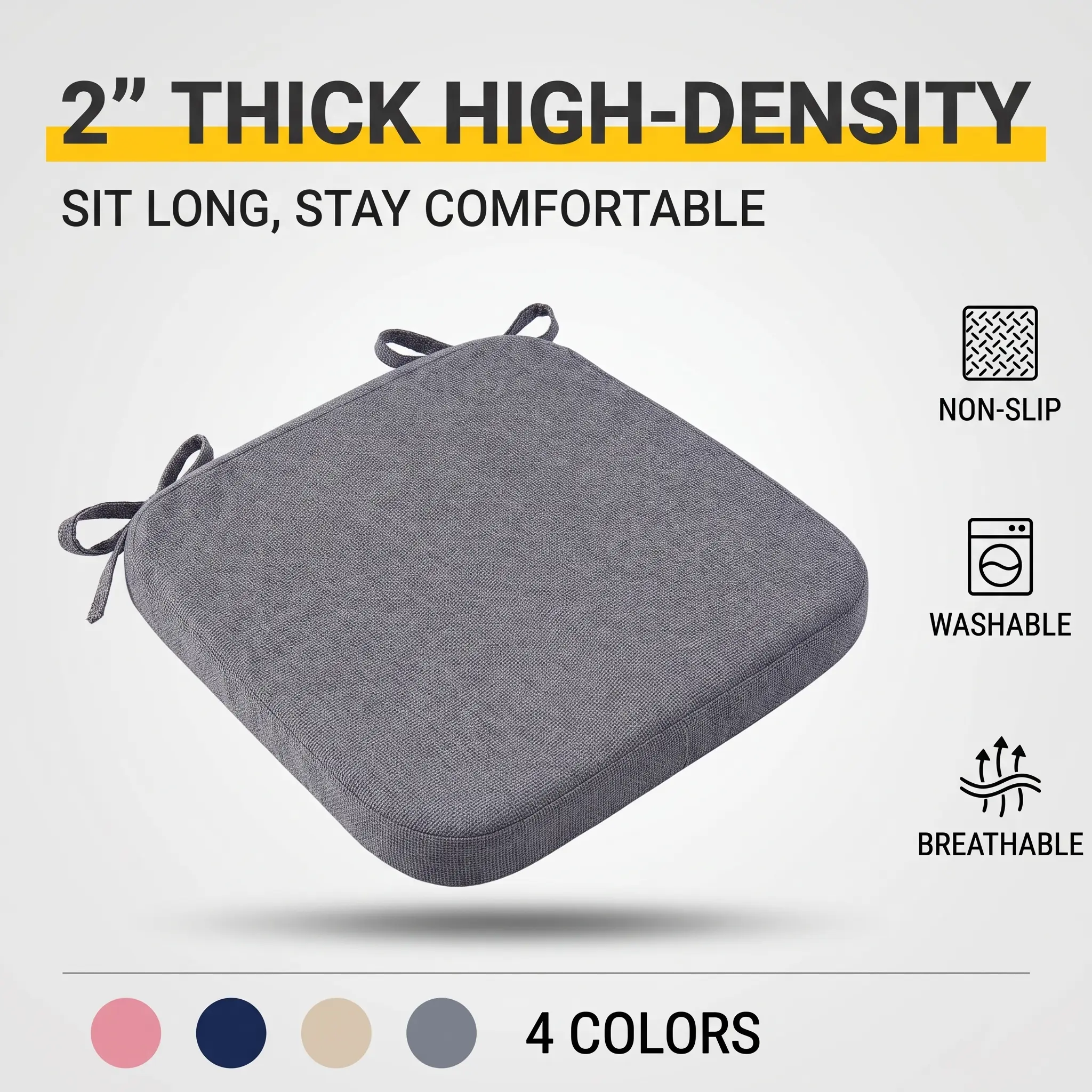 IASEAHK Chair Cushions for Dining Chairs Set of 4, Non Slip Kitchen Chair Pads, 17" x 16" x 2", Indoor Dining Chair Cushions with Ties, D-Shaped Seat Cushions for Kitchen Chairs, Beige