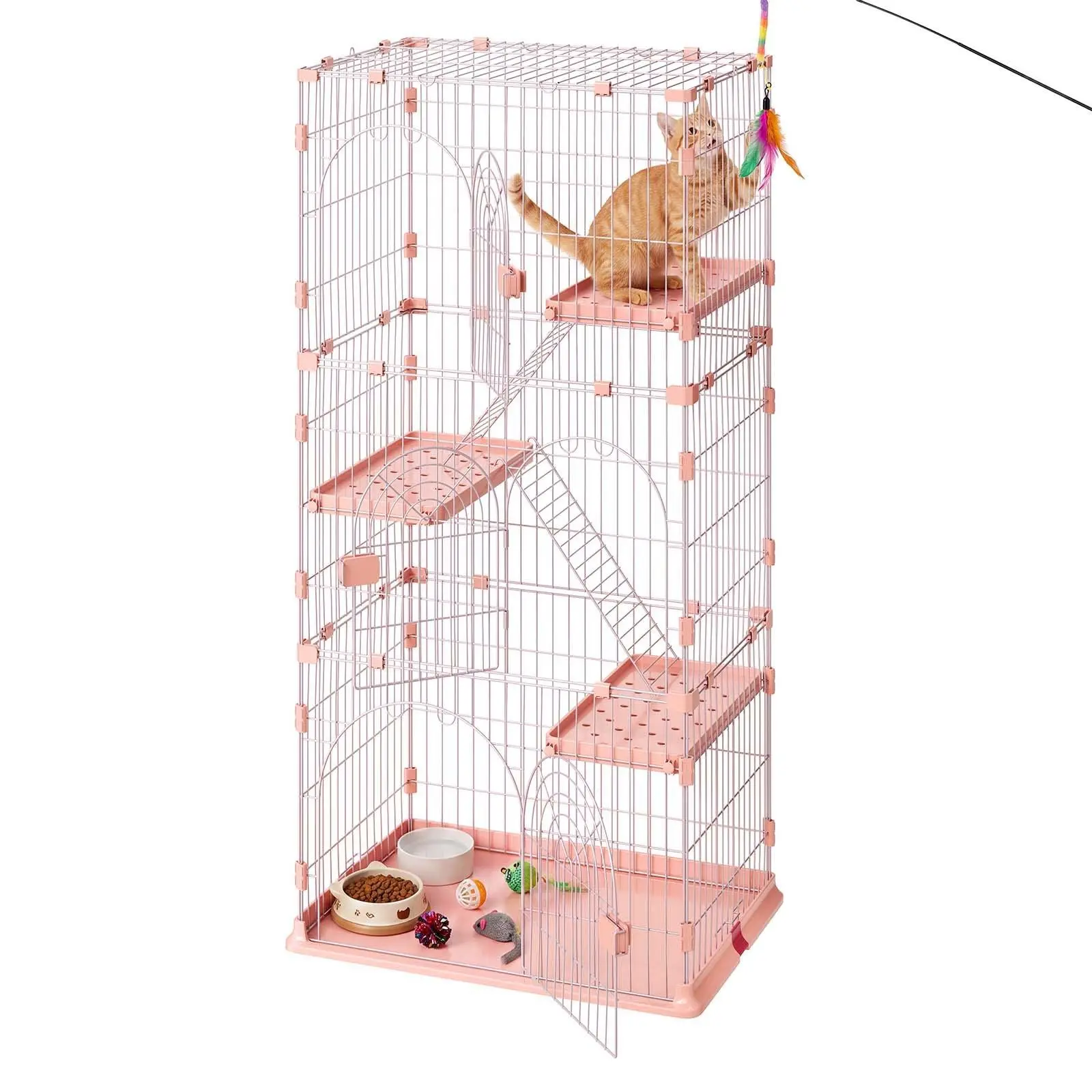4-Tier Extra Large Cat Cage, 33.07"x23.82"x64.37" Spacious DIY Assembled Cat Playpen with Climbing Ladders, Detachable Heavy-Duty Metal Wire Indoor Pet Enclosure, Multi-Layer Tall Exercise Living Crate Ideal for 1-2 Cats, Ferrets and Various Pets