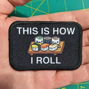 This is how I roll sushi enthusiast meme cute  2"x3" morale patch with hook and loop backing