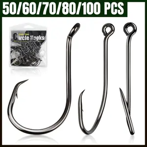 Dovesun 2X Strong Octopus Type Circle Hooks, 100PCS Multi-Size Curved Shape Fishing Accessories Kit, Saltwater/Fresh Water Hooks (Sizes 1/0-8/0) for Anglers