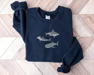 Embroidered Shark Sweatshirt, Whale Shark Sweatshirt, Hammerhead Sweatshirt, Bull Shark Sweater Fabric