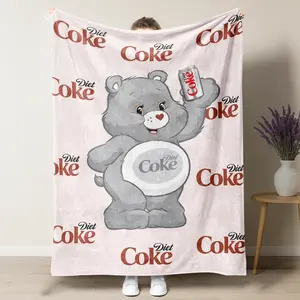 Diet Coke Care Bear Flat Velvet Blanket, Soft Office Bedding Blanket Plush Thin Quilt Holiday Gift,Gifts suitable for girls