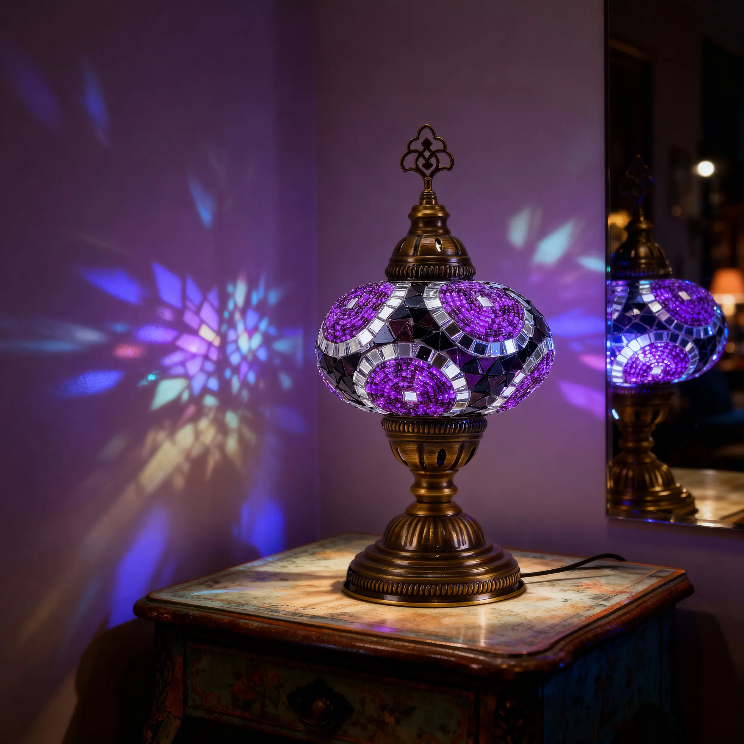 Turkish Mosaic Table Lamp with Bulb Included - Colorful Decorative Lighting for Home and Office