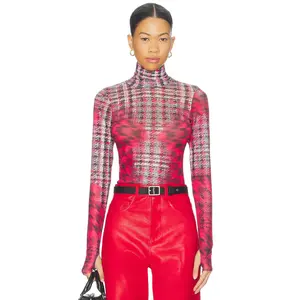 AFRM Zadie Long Sleeve Top in Ruby Houndstooth