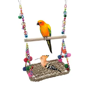 VOCOSTE Cockatiel Toys, Seagrass Woven Parrot Platform Bird Climbing Hammock Bird Perch Stand Chewing Toys, Safe Bird Toy for Parrot, Cockatiels, Fun Climbing
