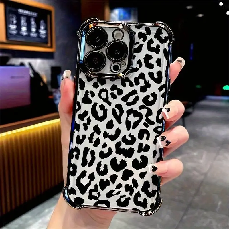 Leopard Print Full-Screen TPU Plastic Smartphone Case - Luxury Shockproof, Dustproof Protector for Phone 11-17 Pro Max Series, High-Quality Family Gift Accessory