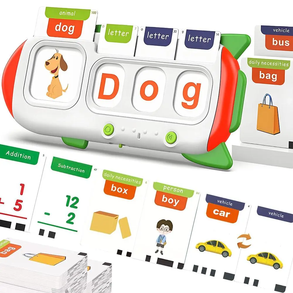 Spell & Math Talking Flash Cards for Kids 3-6, Learning Flash Cards, Interactive Spelling Toys with ABC Alphabet & Math Games, Travel Educational Toys, Vocabulary Flashcards