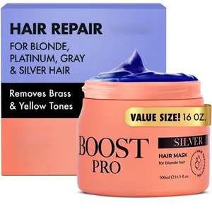 Boost Pro Purple Hair Mask for Silver Hair - Toning Treatment for Gray Blonde & Brassy Colors - Salt & Sulfate Free Anti Brass Blue Toner - Deep Conditioning for Colored & Bleached Hair 16.9 fl oz