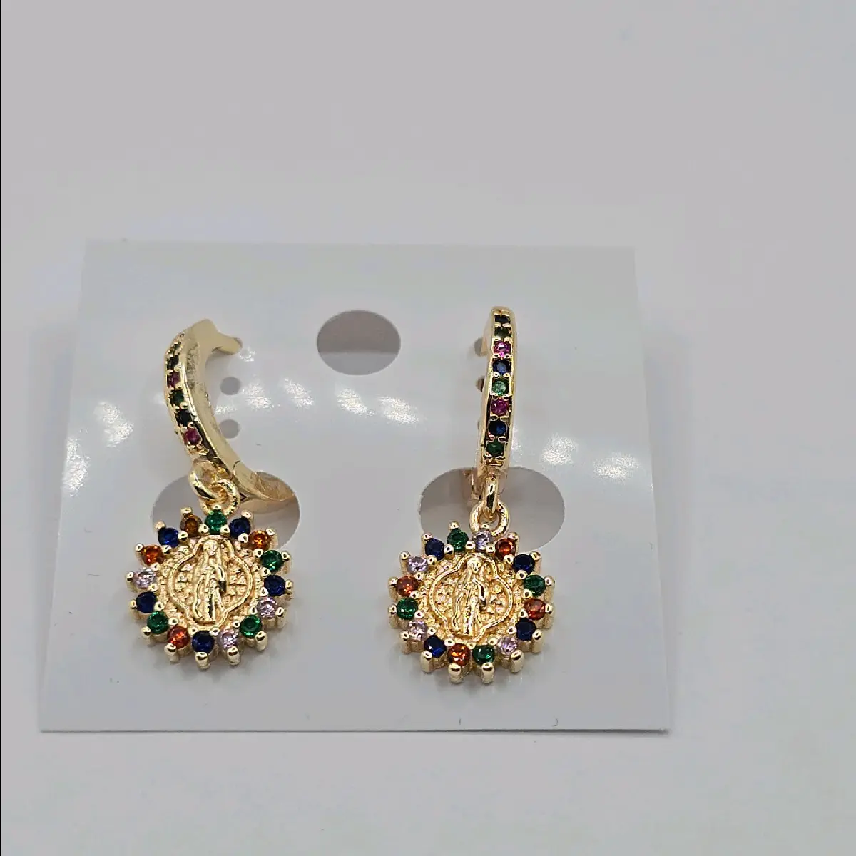 Saint Benedict beautiful earrings with colors stones gold-plated dangle earring