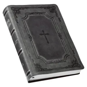 KJV Holy Bible, Super Giant Print Faux Leather Red Letter Edition - Thumb Index & Ribbon Marker, King James Version, Gray/Black -- Christian Art Gifts - Bible