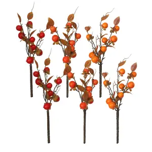 6 Pack Faux Persimmon Branches  42×21×6.5cm  Realistic Plastic  Best for Fall Event   Home Decoration  Bring Warm Autumn Feel