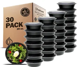 Freshware Meal Prep Bowl Containers [30 Pack] Plastic Bowls with Lids for Soup and Salad, Food Storage Bento Box, BPA Free, Stackable, Lunch Boxes, Microwave/Dishwasher/Freezer Safe (28 oz)