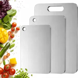 3-piece titanium cutting board, 100% pure titanium cutting board for kitchen-non-stick, food grade, sanitary and durable meat cutting pad, double-sided meat cutting board, dishwasher washable
