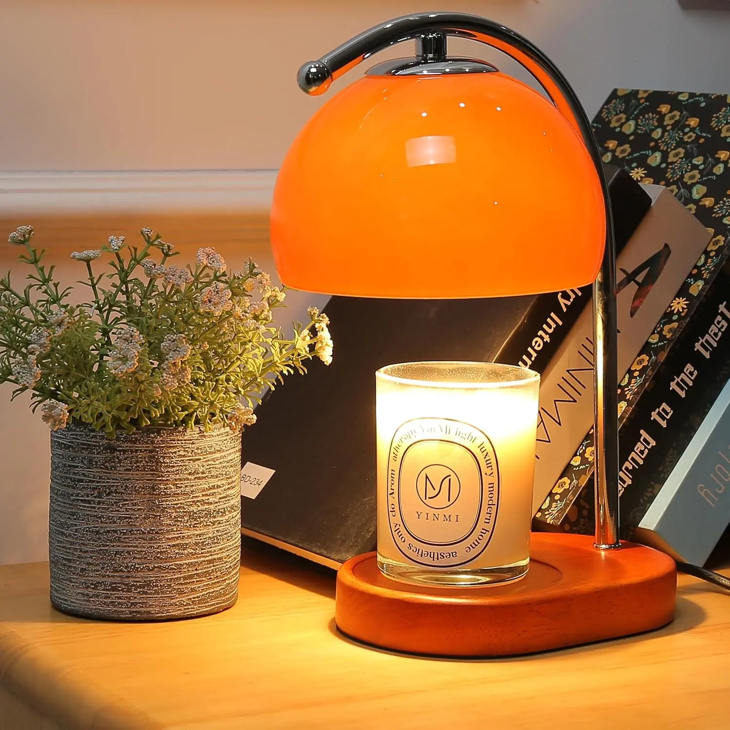 Mid Century Orange Glass Candle Warmer Lamp with Timer & Dimmer, Mothers Day Birthday Gifts for Women Mom, House Warming Gifts  Home, Wax Warmer Lamp for Bedroom Decor with 2 Bulbs