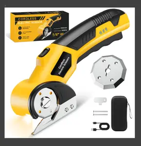 BaycoreX Cordless Electric Scissors,Cardboard Cutter Rechargeable, Electric Box Cutters with 1 Blade, 4V Upgrade Motor,Safety Lock & LED Light, Powerful Cutting Tool for Paper,Fabric,Carpet-Yellow