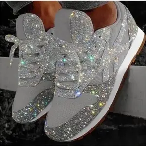 Women’s 2023 Trend Sneakers — Sparkly Vulc-Soled Platform Trainers for Height Gain, Running, Shiny Black High-Top Trainers