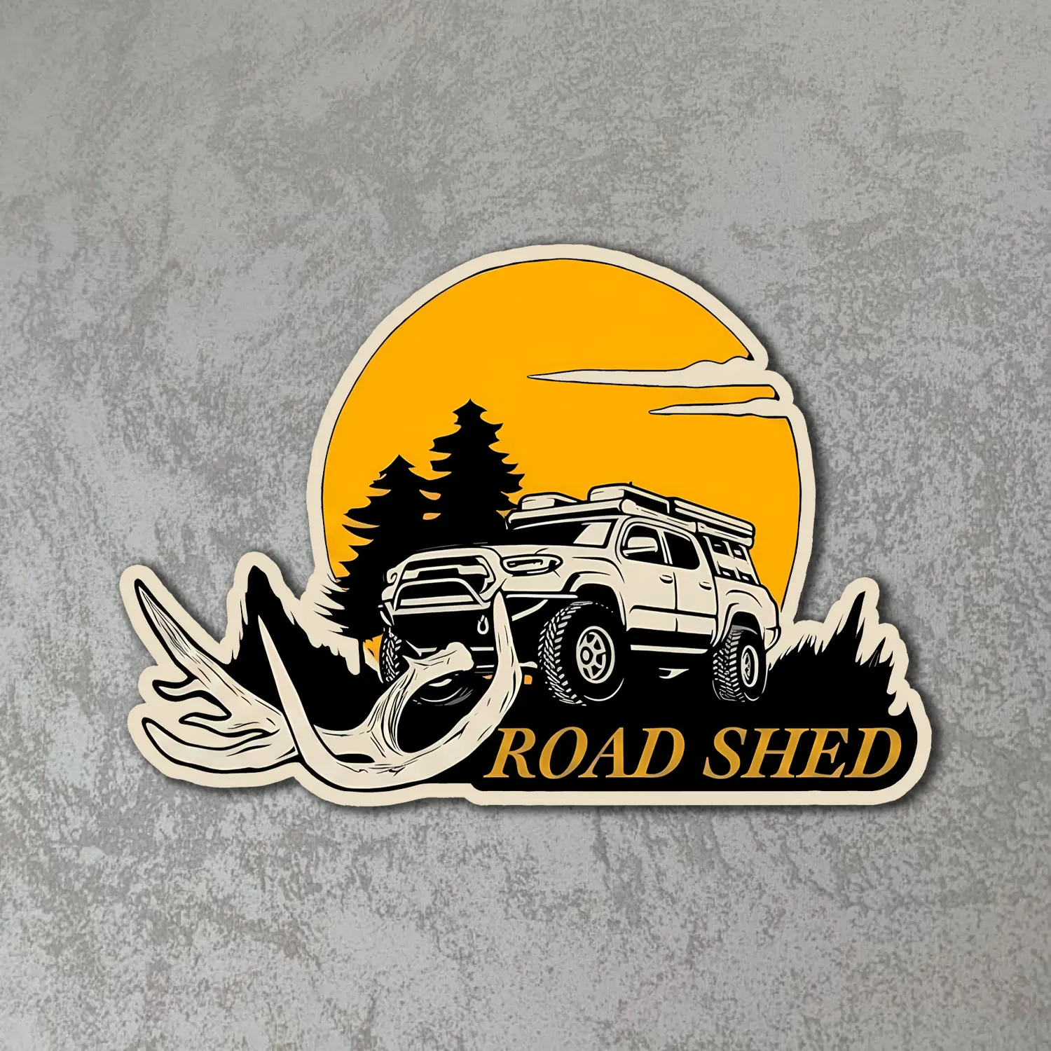 Road Shed Antler Hunter Sticker, Deer Hunting Vinyl Decal, Waterproof Outdoor Sticker for Car, Tumbler, Laptop, Gear