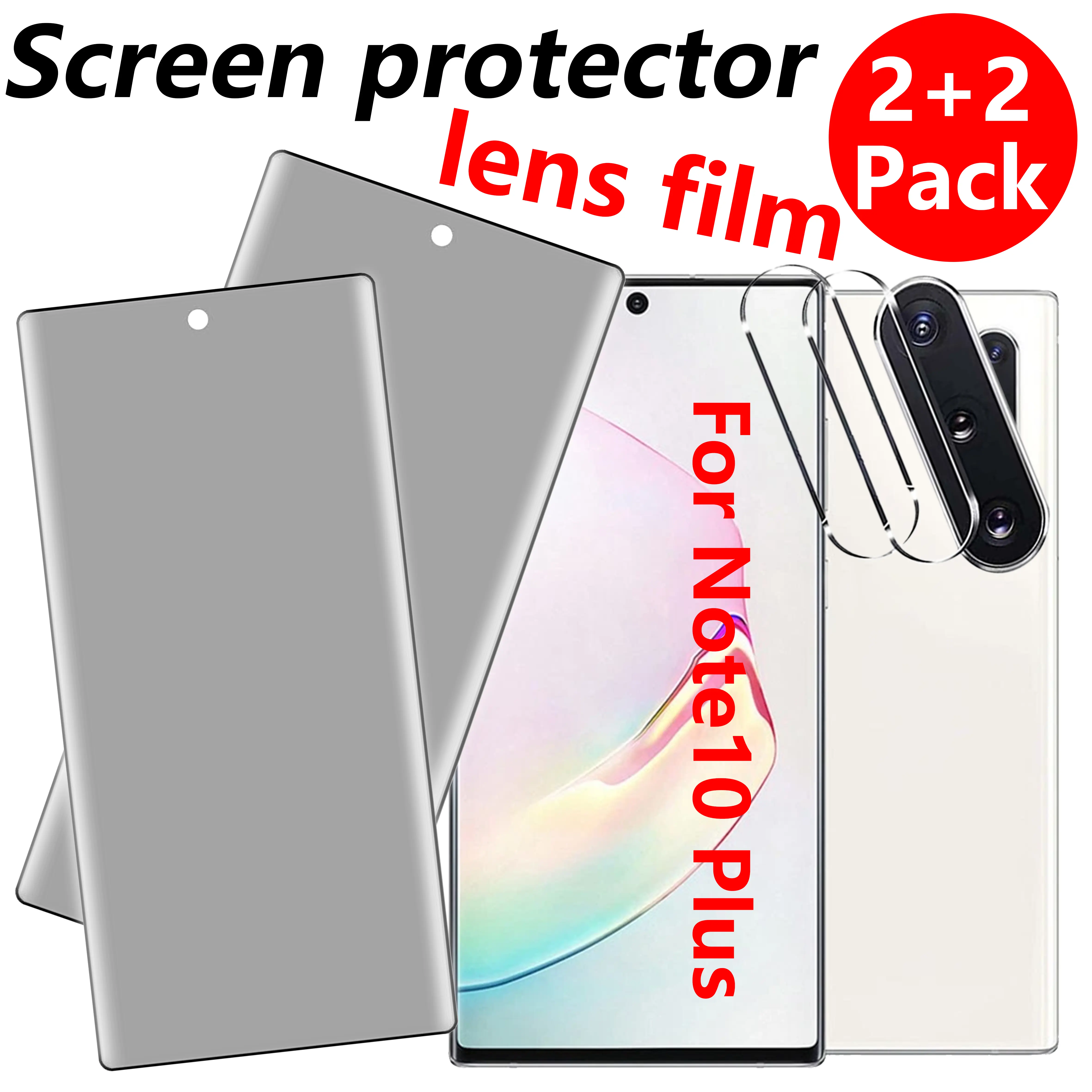 Privacy Screen Protector for Samsung Galaxy Note 10 Plus 5G 6.8in Tempered Glass [2-Pack] with Camera Lens Protector [2-Pack], Anti-Spy Smartphone Cellphone Accessories with 9H Hardness, HD Full Coverage, Bubble-Free Protection, Scratch Resistance (Black)