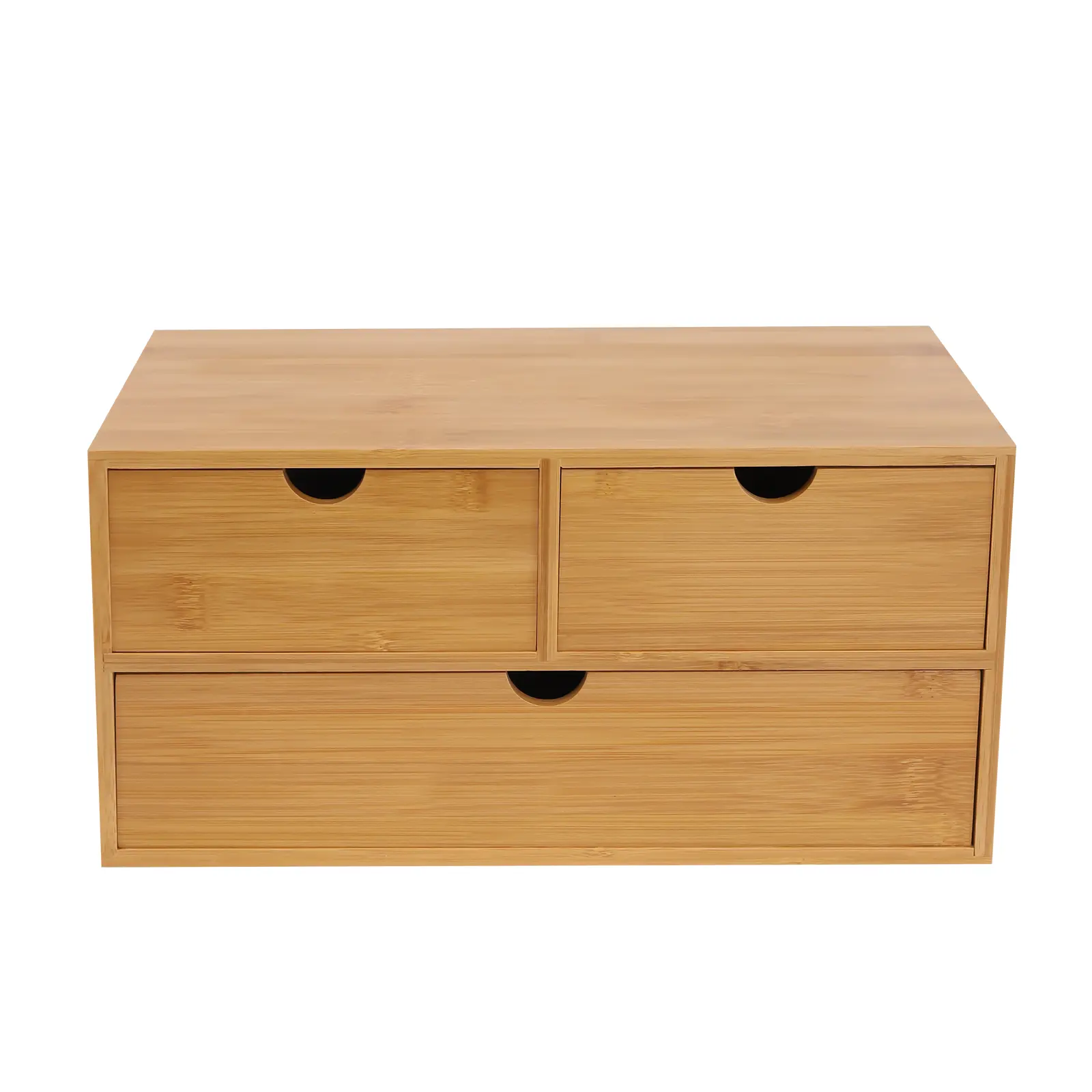 Natural Bamboo Desktop Storage Box - 3-Drawer No-Assembly Home Organizer with Top Compartment for Office Supplies, Cosmetics