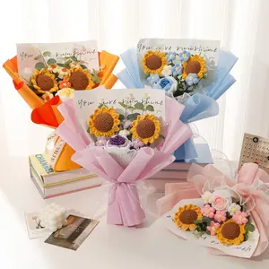 Crochet Sunflower Rose Fluffy Bouquets, Handcrafted Birthday Anniversary Graduation Gifts, Home Decoration, Fruit