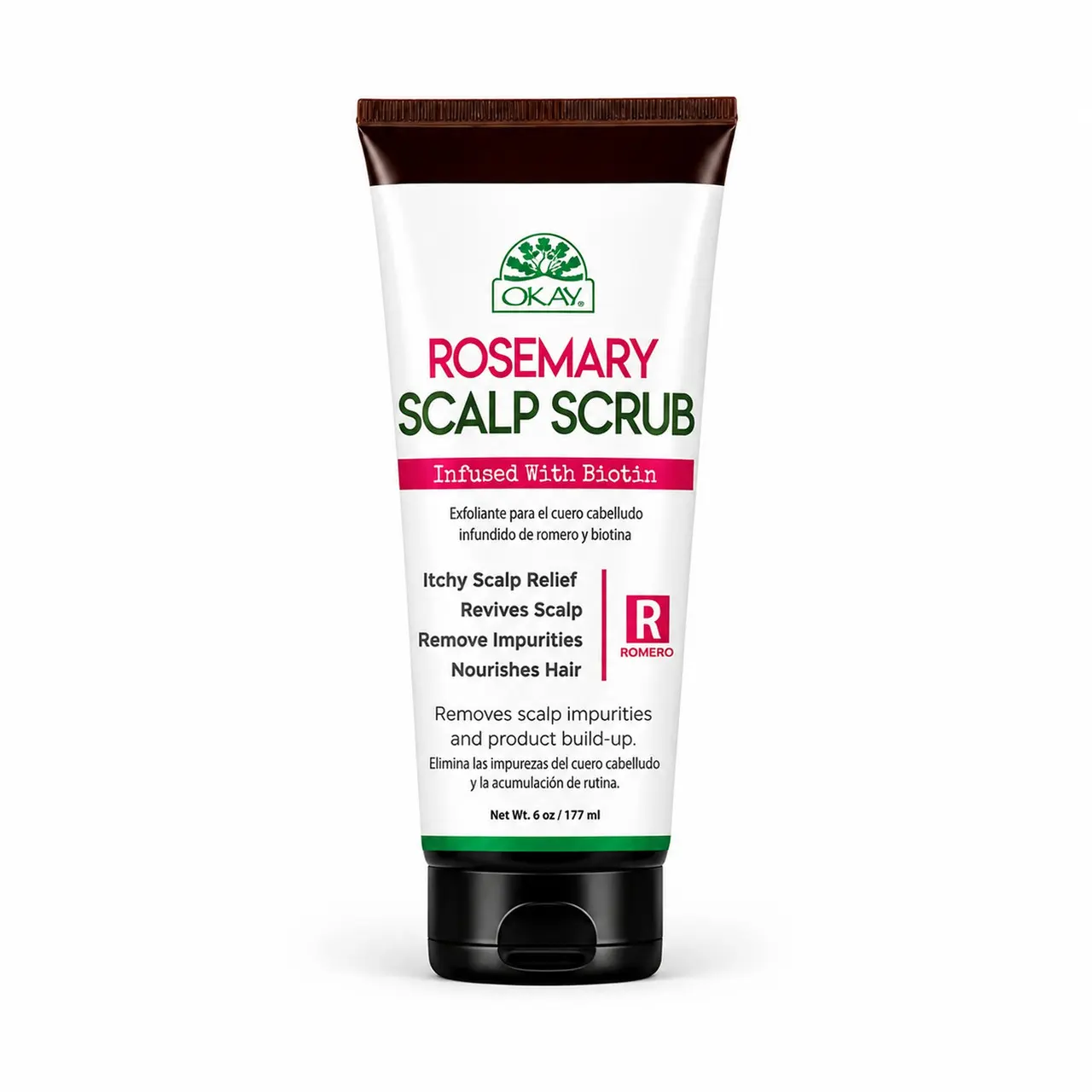 Okaysou Scalp Scrub with Rosemary Oil & Biotin, Clarifying Exfoliator for Hair Growth & Buildup Removal, Detox Treatment for Dry & Itchy Scalp, 6 oz, Haircare, Cleanser, Nourishing, Wavy, Soothes Itchy Scalp