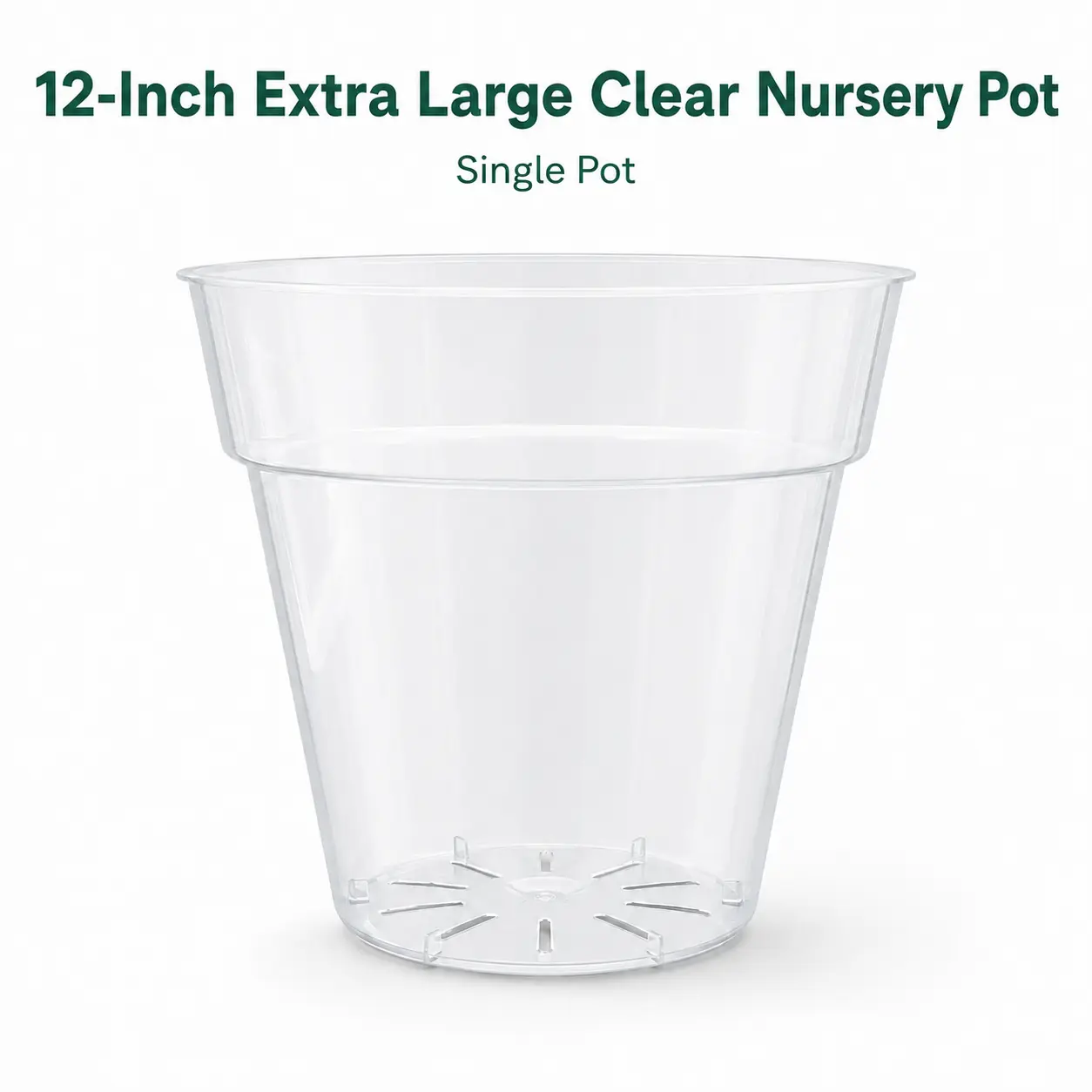 12-Inch Extra Large Clear Nursery Pot | Transparent Plastic Plant Pot with Drainage Slots for Repotting Large Indoor & Outdoor Plants