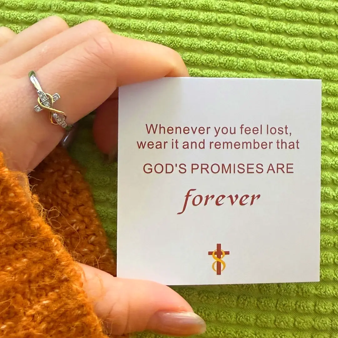 Gods' Promises Are Forever Infinity Cross Ring Inspirational Jewelry Engraved Faith CZ Cross Ring for Daily Wear