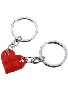 Cute Heart Shaped Building Blocks Keychain Set for Couple, Fashionable Keychain for Men & Women, Trendy All-match Keychain for Birthday Gift