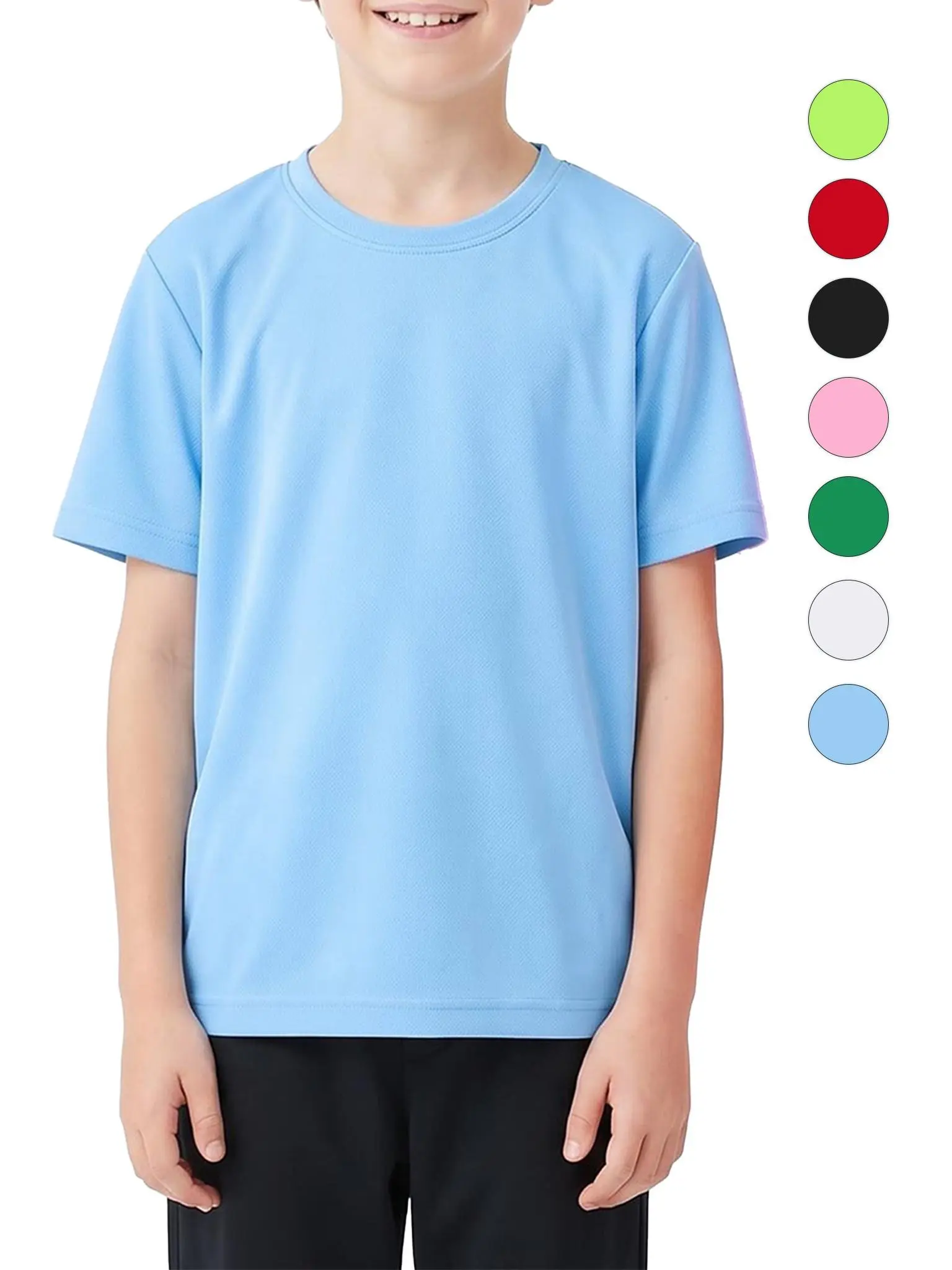 Kids' Round Neck Dry Fit Quick-Drying Short Sleeve Tee, 10-11 Years Boys & Girls Solid Color Breathable Polyester Mesh Athletic Top with Digital Print for Fitness & Play, Everyday Tee, Comfy Tshirt, Back To School Haul, Running, Hand Wash