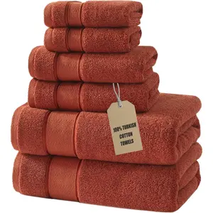 Bath Towels Set 6 count,  Turkish  Highly Absorbent and Soft Towels for Bathroom 2 Bath Towels 2 Hand Towels 2 Washcloths, Burnt Orange