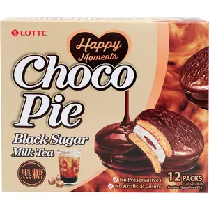 Lotte Choco Pie Black Sugar Milk Tea - Sweet Snack and Dessert Chocolates Cake