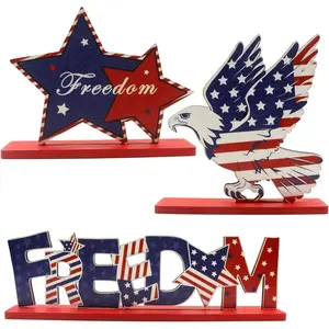 Patriotic Wooden Desktop Decor Set, 3-Piece Independence Day Letter Star Eagle Design, Perfect for July 4th Celebrations, Home Decoration