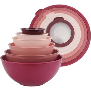 COOK WITH COLOR Mixing Bowls  Lids - 12 Piece Plastic Nesting Bowls Set includes 6 Prep Bowls and 6 Lids, Microwave Safe (Rose)