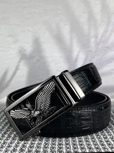 Men's waist belt, casual retro style Western Belt, eagle relief alloy automatic buckle, 3.5cm/1.38in wide embossed ratchet belt, All Seasons, Versatile Usage, suitable for business occasions, daily commuting, travel, holiday gifts.
