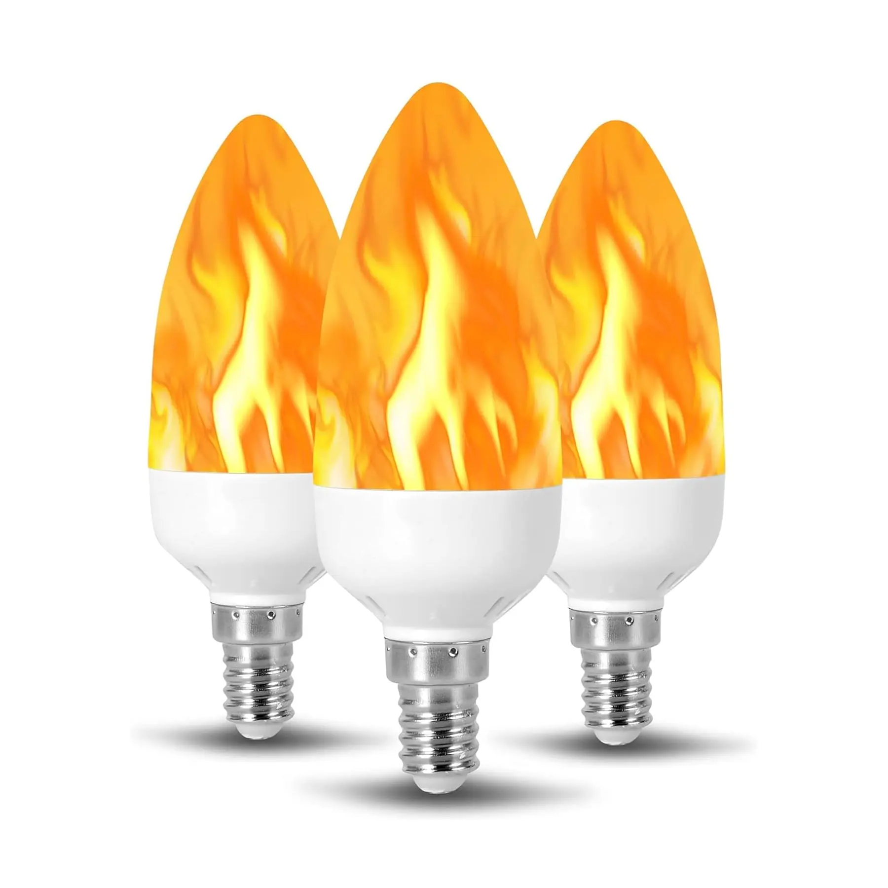 Flame Effect LED Light Bulbs E12, Flickering Fire Light, B11 Candelabra Base, 3W Dimmable Amber Glow for Chandelier, Lamp & Outdoor Fixtures, 3-Pack
