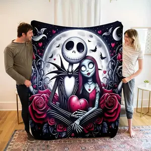 [SummerVibes] DISNEY CLASSIC Jack Throw Blanket - Soft Flannel, Bed, Sofa, Office - Vibrant Purple & Black Movie Design, Perfect Gift for Fans, Sofa Throw, Gothic Aesthetic