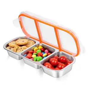 Stainless Steel Snack Container, 1 Count Reusable Dual Layer Snack Storage Box with Lid, Travel Friendly Partitioned Sauce Cup, Durable Lunch Box for School and Adventures, Portable Snack Box