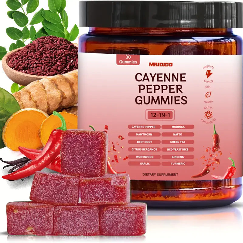 Cayenna pepper gummies, containing beetroot, ginseng, turmeric，Moringa ，Red yeast rice，Hawthorn.