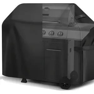58-Inch Black Outdoor Grill Cover, Waterproof & UV-Resistant Ripstop Cloth, Adjustable Velcro Hem Cord, Luggage Accessory for Grill Protection, Adjustable Hem