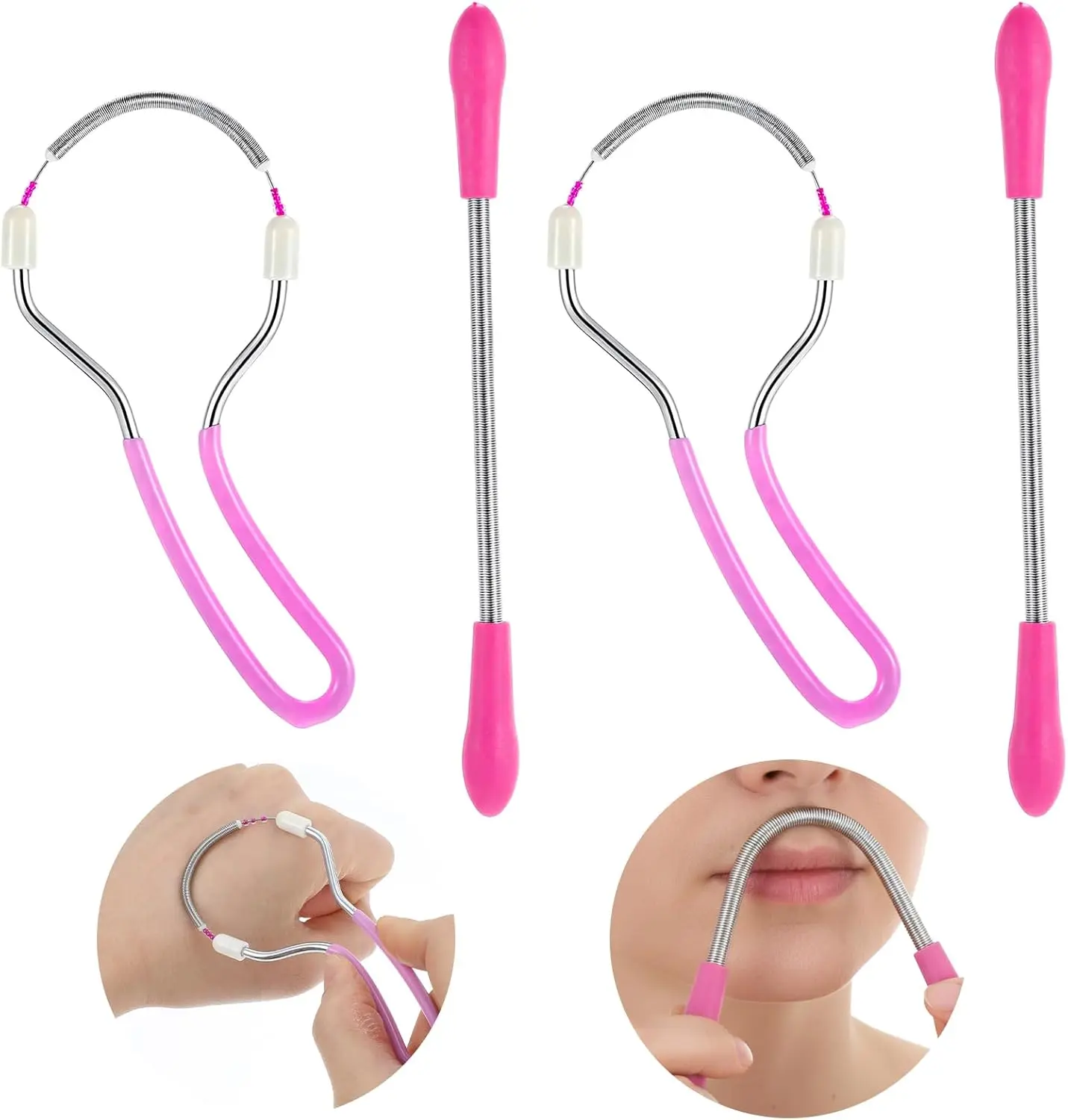 4PCS Facial Hair Remover Spring, Face Hair Removal Tools with Handle for Women & Men, Threading Epilator for Chin, Upper Lip, Cheeks, Peach Fuzz (Random Color)