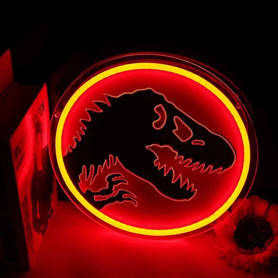 Jurassic Tyrannosaurus Rex LED Neon Wall Light - USB Powered Silhouette Art Lamp with USB Adapter, Room Accessories, Men's Room Accessories for Bedroom, Valentine's Day Decor (Ambient Glow)